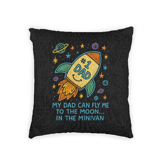 Dad Can Fly Me To The Moon Rocket Fathers Day Woven Pillows