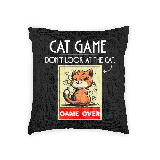 Cat Meme Game Humor Don’t Look Game Over Design. Woven Pillows