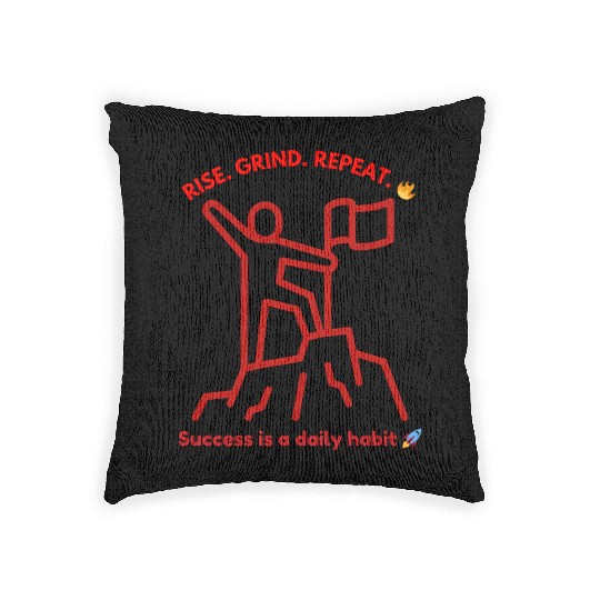 Success Motivation | Rise. Grind. Repeat Woven Pillows