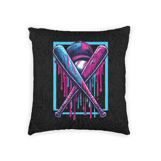 Baseball Home Plate Drip Boys Baseball Bat Woven Pillows