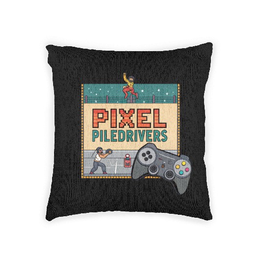 Pixel Piledrivers Vintage Wrestling Game Woven Pillows