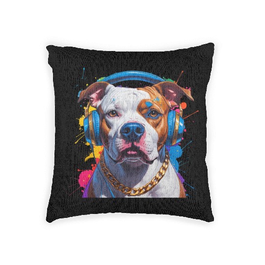 Hip-Hop Pit Bull – Urban Style Pop Art Portrait Woven Pillows
