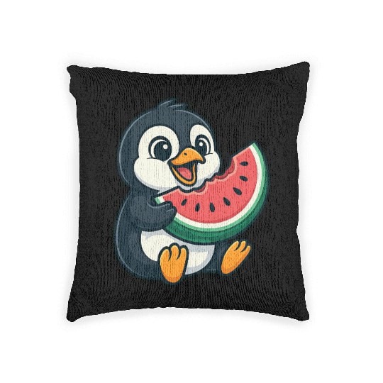 Penguin with Watermelon Summer Fruit Woven Pillows