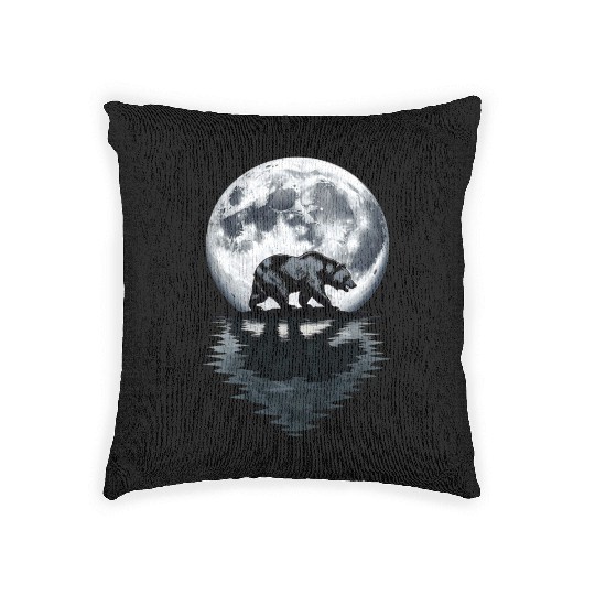 Bear Silhouette Under Full Moon – Wilderness Wildl Woven Pillows