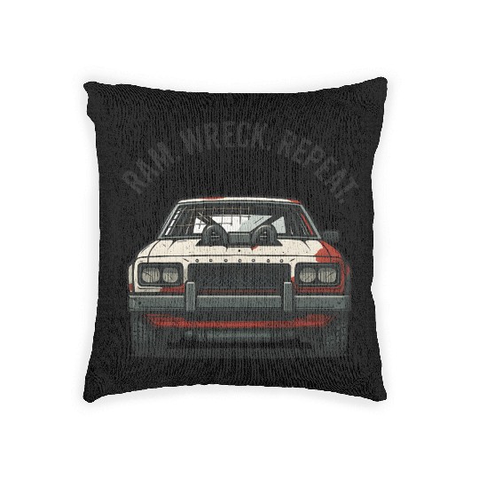 Ram Wreck Repeat Demolition Derby Design Race Car Woven Pillows