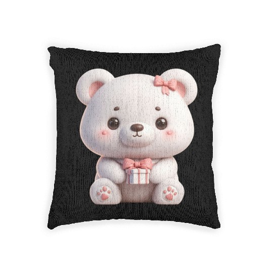 Sweet Teddy Bear and Gift Box Woven Pillows