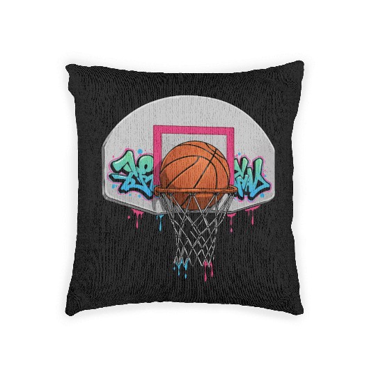 Graffiti Basketball Hoop Neon Drip T‑Woven Pillows