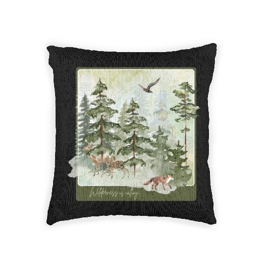 Wilderness is Calling – Watercolor Fox & Forest Woven Pillows