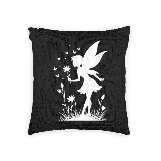 Enchanting Fairy with Flowers and Butterflies Woven Pillows