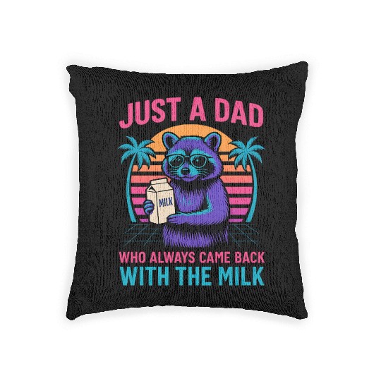 Just A Dad With The Milk – Vaporwave Retro Raccoon Woven Pillows