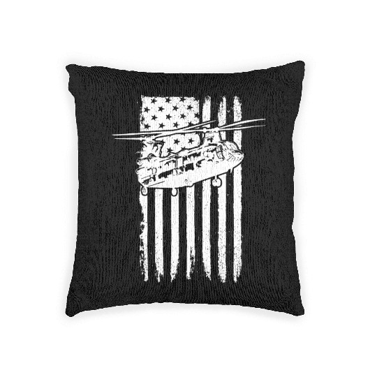 CH-47 Chinook American Flag Military Helicopter Woven Pillows