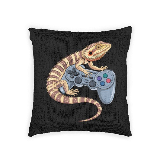 Video Gaming Gamer Pogona Reptile Bearded Dragon Woven Pillows