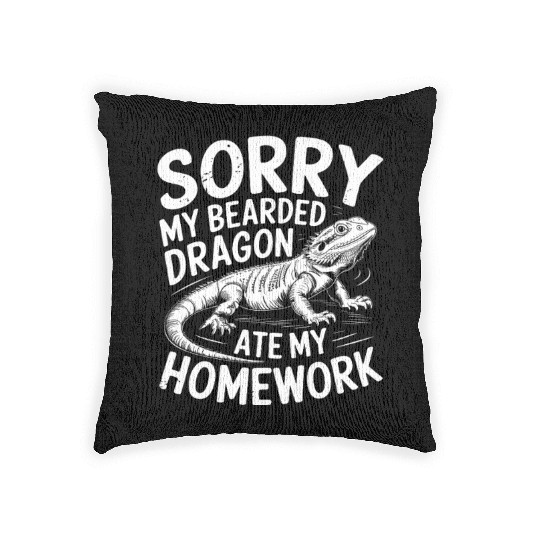 Funny Pogona Reptile Ate My Homework Bearded Woven Pillows