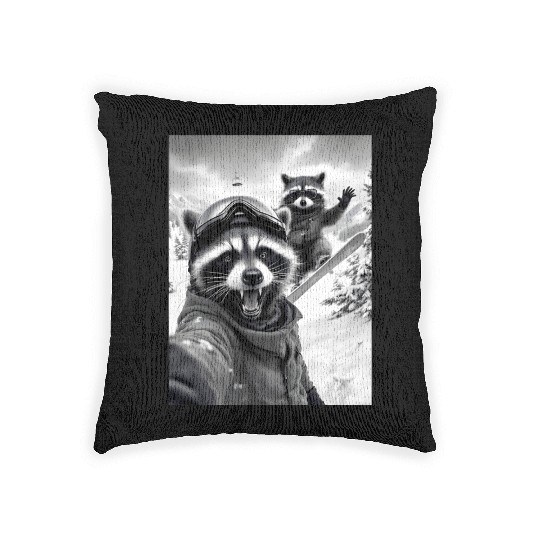 Feral Racoon Ice Cream Raccoon Selfie Woven Pillows