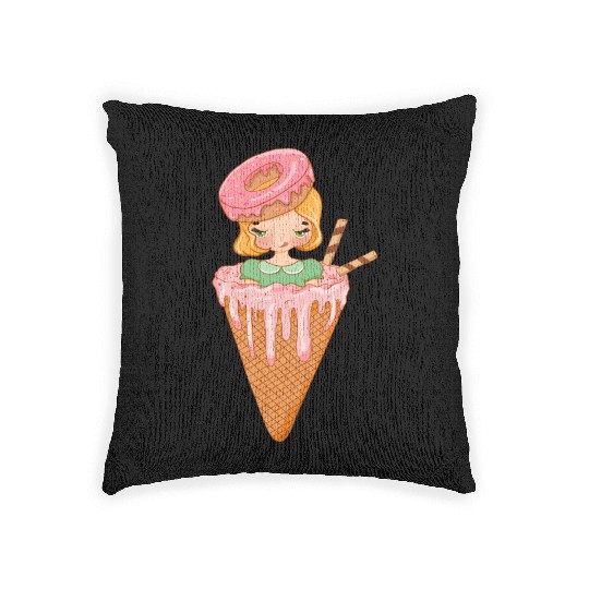 Crazy Sweet Girl - Ice Cream Cone & Donut Lover Woven Pillows