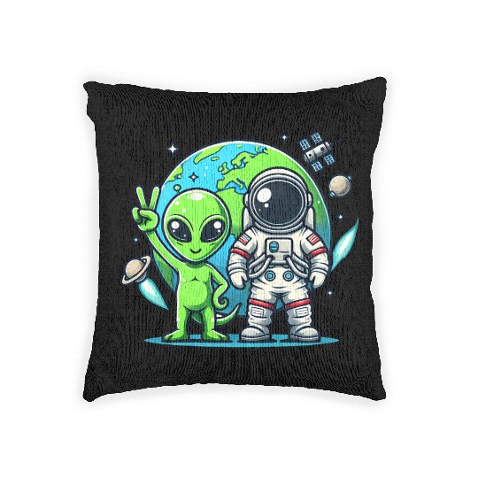 Alien Astronauts In Space Woven Pillows