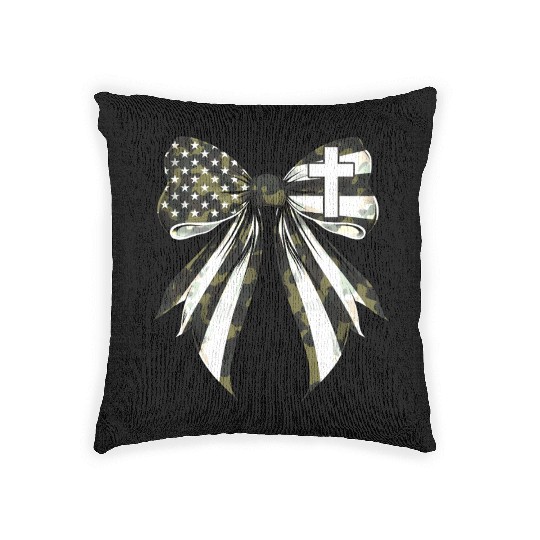Coquette Bow Cross Faith Camouflage US Flag Pride Woven Pillows