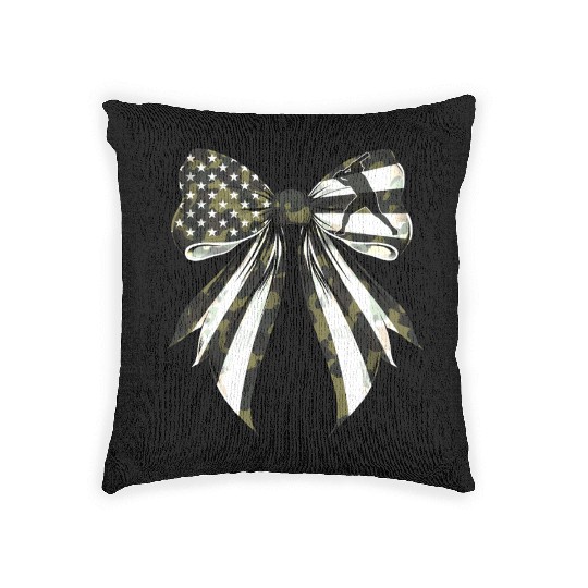 Coquette Bow Baseball Player Camouflage US Flag Woven Pillows