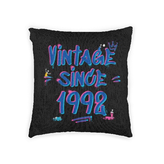 Vintage Since 1992 Graffiti Glitch 33rd Birthday Woven Pillows