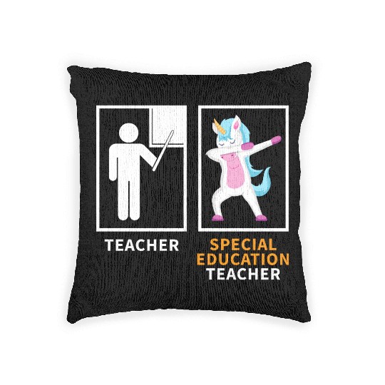 Special education teacher dabbing unicorn Woven Pillows