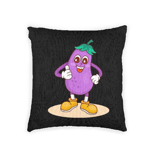 Animated Eggplant Character Design Woven Pillows