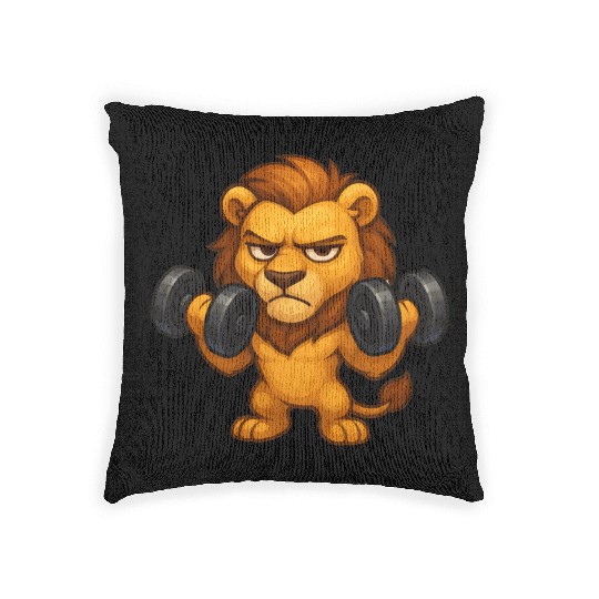 Grumpy lion fitness dumbbell biceps workout Woven Pillows