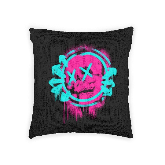 Graffiti Face – Neon Grunge Street Art Style Woven Pillows