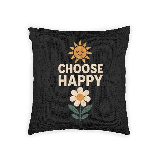 Choose Happy Retro Positivity Sun and Flower Woven Pillows