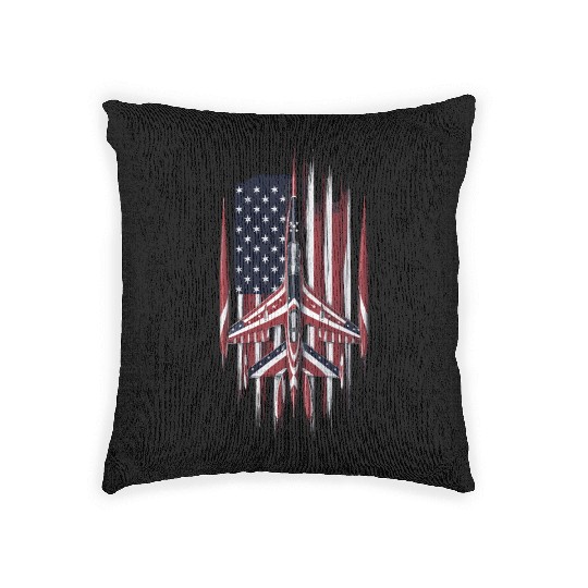 Patriotic Fighter Jet American Flag Art Woven Pillows