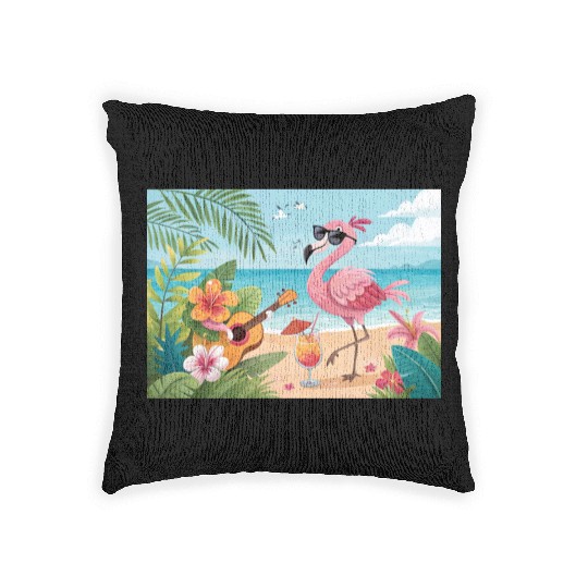 Tropical flamingo party Woven Pillows