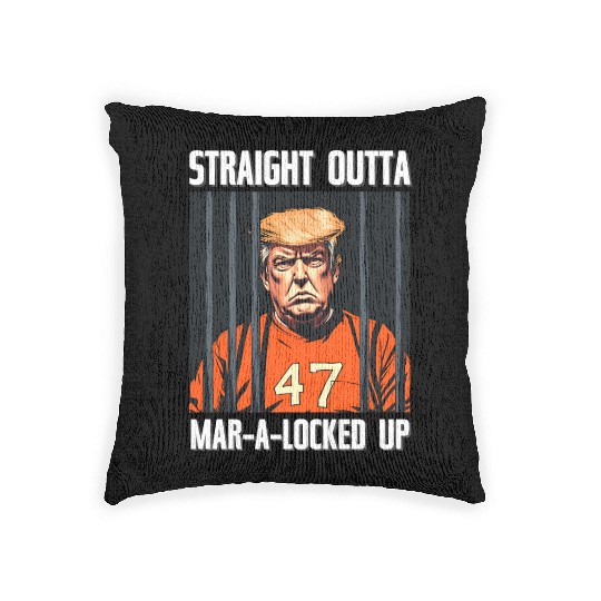 Anti-Trump Funny Straight Outta Mar-A-Locked Up Woven Pillows