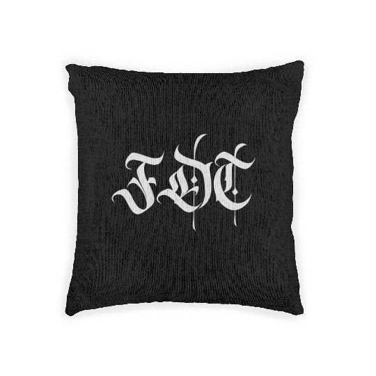 Ornate Gothic Lettering FDT in Light Grey on Black Woven Pillows