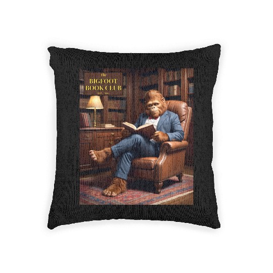 Bigfoot Book Club Sasquatch Reading in the Library Woven Pillows