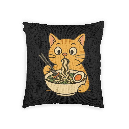 Cat Eating Ramen Woven Pillows