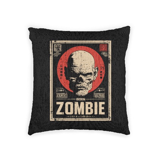 Zombie - Woodblock Print Woven Pillows