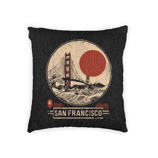 San Francisco - Woodblock Print Woven Pillows
