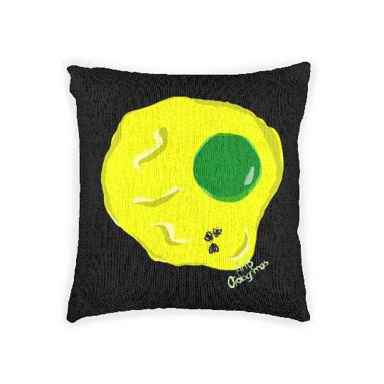 Yellow and green fried egg and flies Woven Pillows