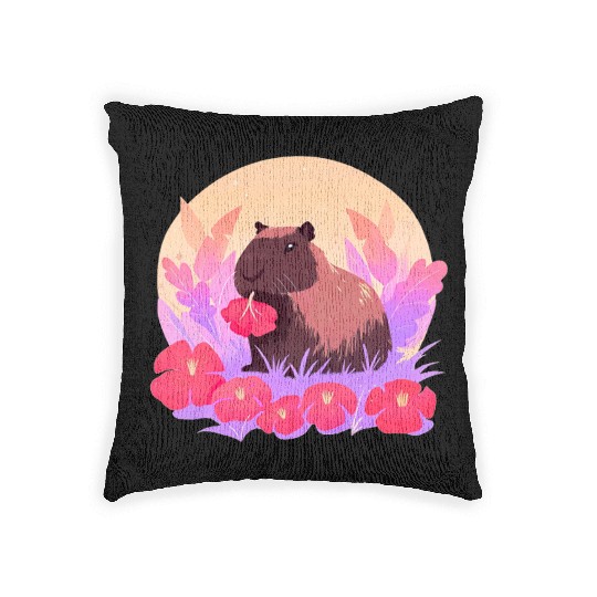 Blooming Capybara Joy Woven Pillows