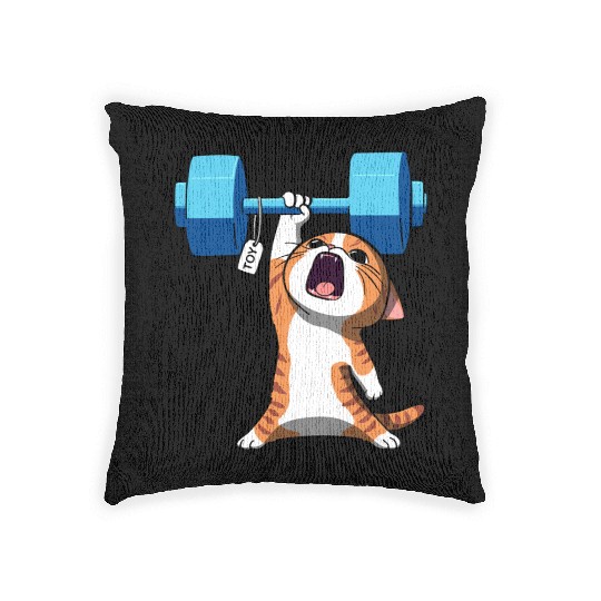 Workout Strength! Tiny Warrior Cat Huge Muscles. Woven Pillows