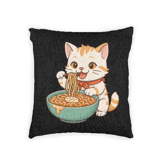 Happy Noodle Cat – Cute and Fun Design for Ramen Woven Pillows