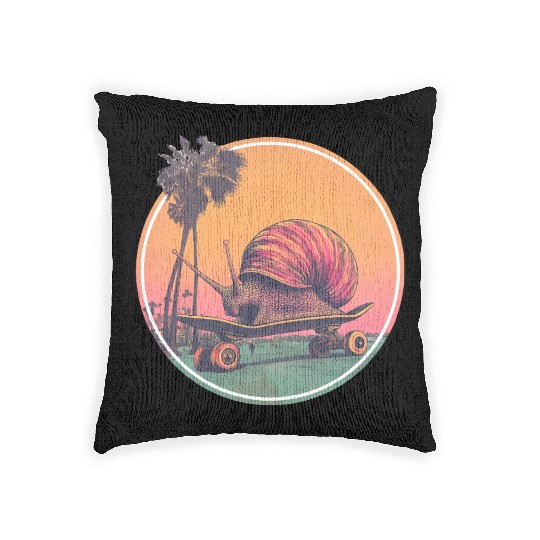 Cool Skateboarding Snail – Retro Chill Vibes Woven Pillows