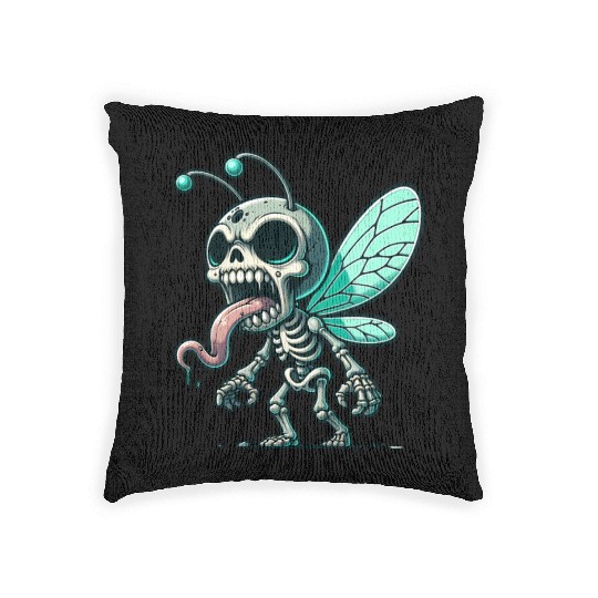 Insect Skeleton Mutant – Tongue-Out Creepy Bug Woven Pillows