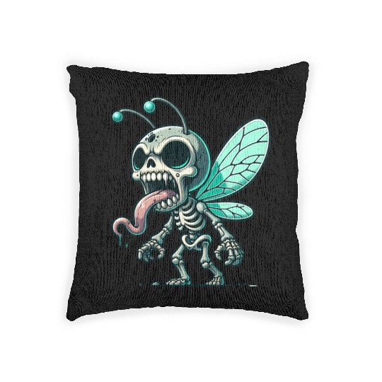 Insect Skeleton Mutant – Tongue-Out Creepy Bug Woven Pillows