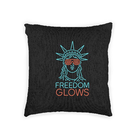 Freedom Glows Neon Lady Liberty Woven Pillows