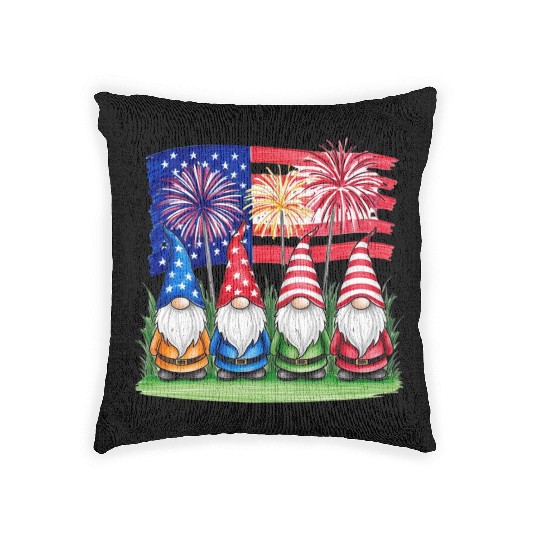 Patriotic Gnomes Fireworks American Flag Woven Pillows