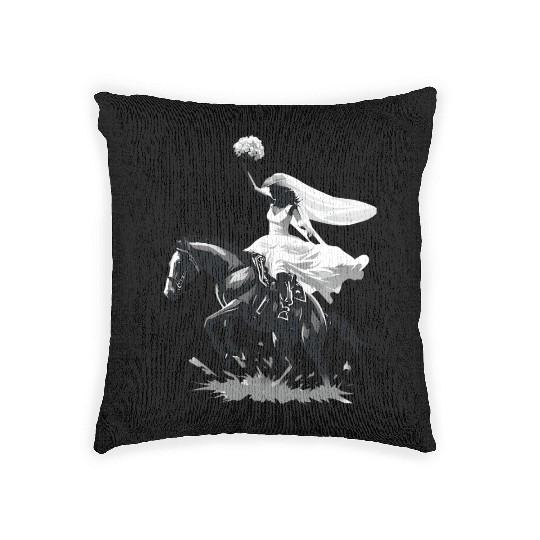 Western Cowgirl Bride on Bucking Horse – Grayscale Woven Pillows