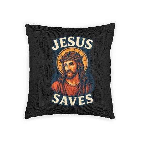 Jesus Saves Woven Pillows Design | Bold Semi-Realistic