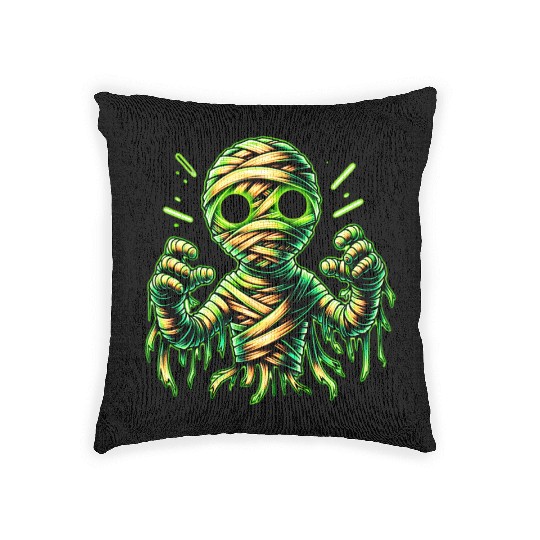 Neon Mummy Glow – Cursed Undead Wrap Woven Pillows
