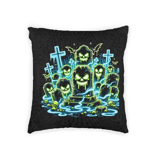 Neon Tomb Uprising – Glowing Graveyard Ghouls Woven Pillows