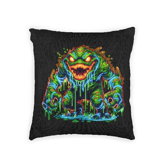 Neon Swamp Beast – Toxic Terror Woven Pillows